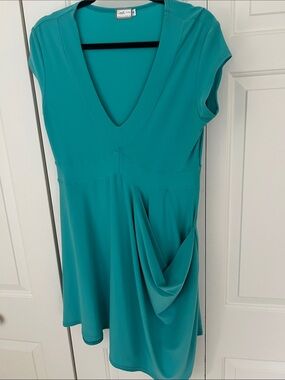 Seafoam Teal V-Neck Draped Dress